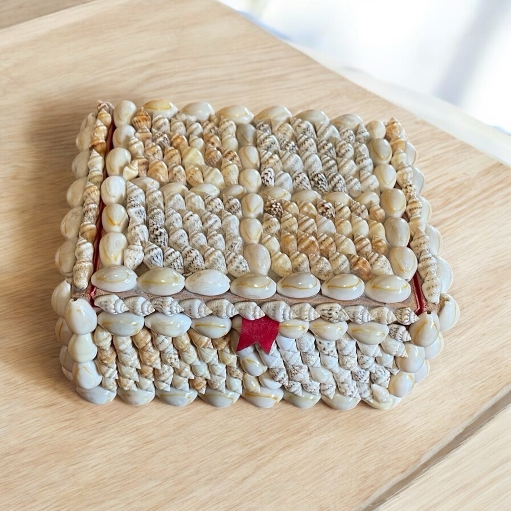 Vintage Hand Crafted Embellished Wood box Various Shapes-Sizes Sea Shells.